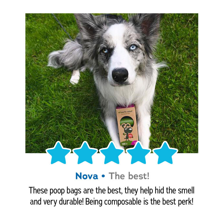 Nora - 5 stars - the best! These poop bags are the best, they help hide the smell and very durable! Being composable is the best perk!