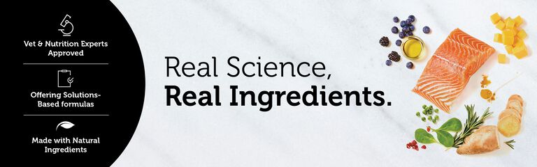 vet and nutrition experts approved - offering solutions based formula - made with natural ingredients - real science, real ingredients