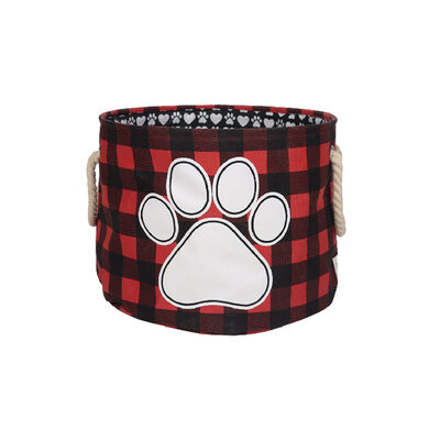 Storage Oasis, Round Storage Bin - Red Buffalo Check - 15x15x12"