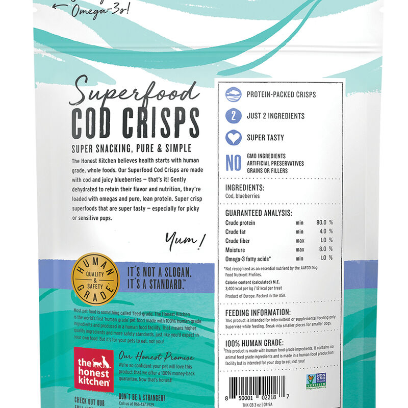 The Honest Kitchen, Superfood Cod Crisps, Cod & Blueberry - Dog Treat image number null
