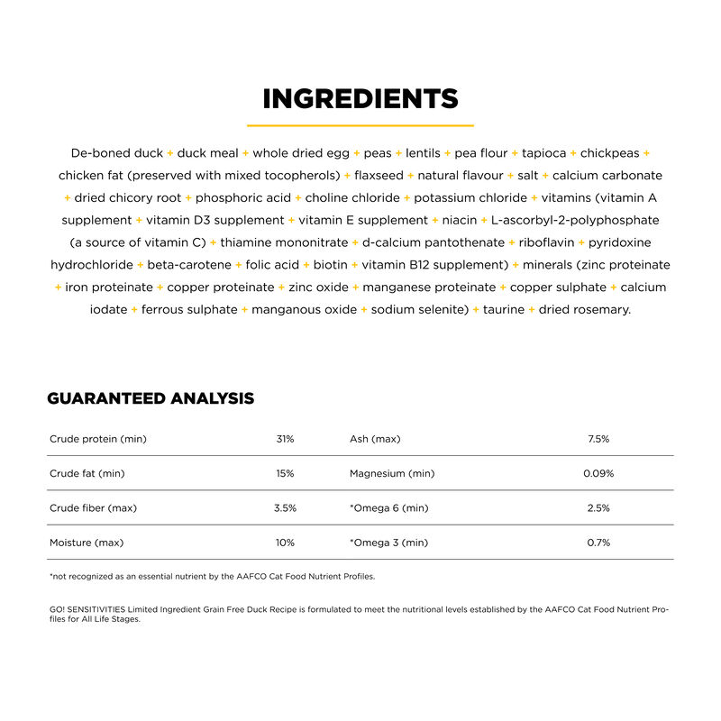 GO! SOLUTIONS, SENSITIVITIES Limited Ingredient Grain Free Duck Recipe for cats - Dry Cat Food image number null