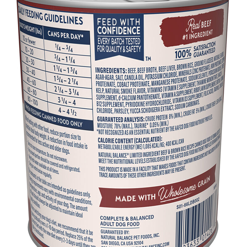 Natural Balance, Can, Adult - LID - Beef & Brown Rice - 368 g - Wet Dog Food image number null