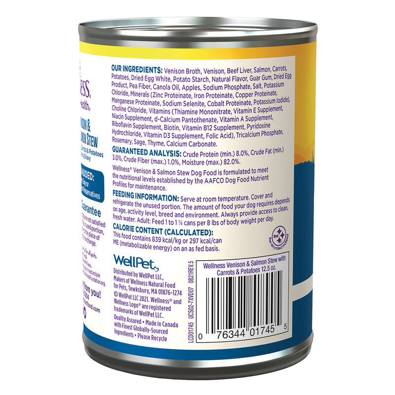 Wellness, Canned Dog Food, Chunks & Gravy, Venison & Salmon Stew with Carrots & Potatoes - 12.5 oz - image number null