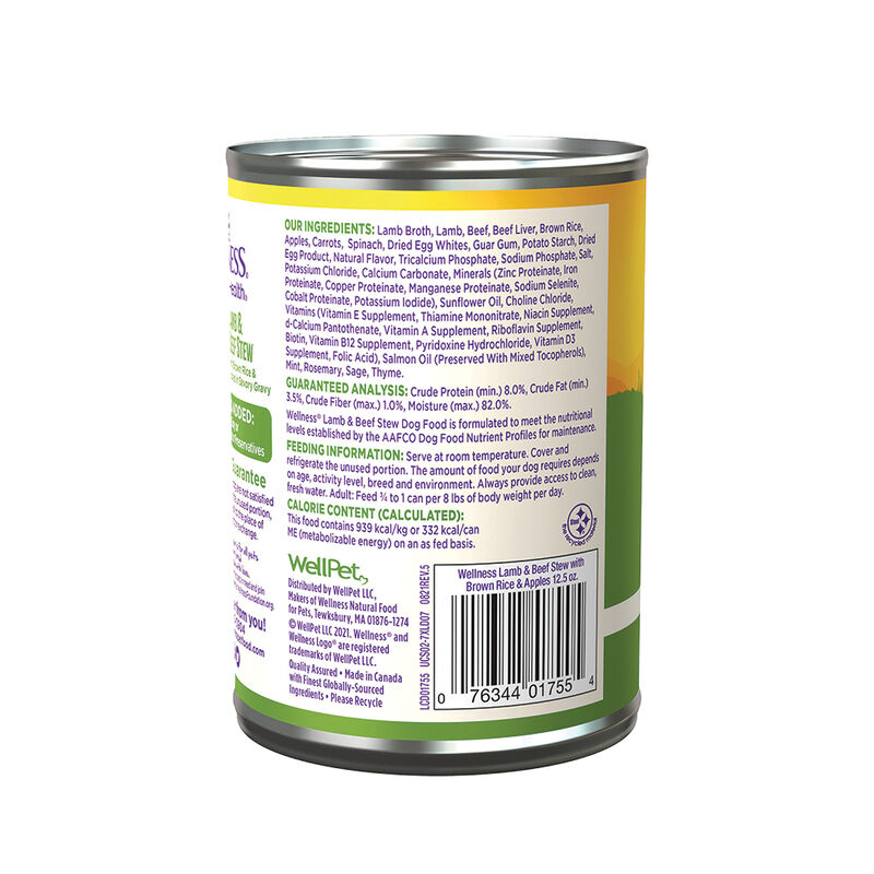 Wellness, Canned Dog Food, Chunks & Gravy, Lamb & Beef Stew with Brown Rice & Apples - 12.5 oz - Wet image number null
