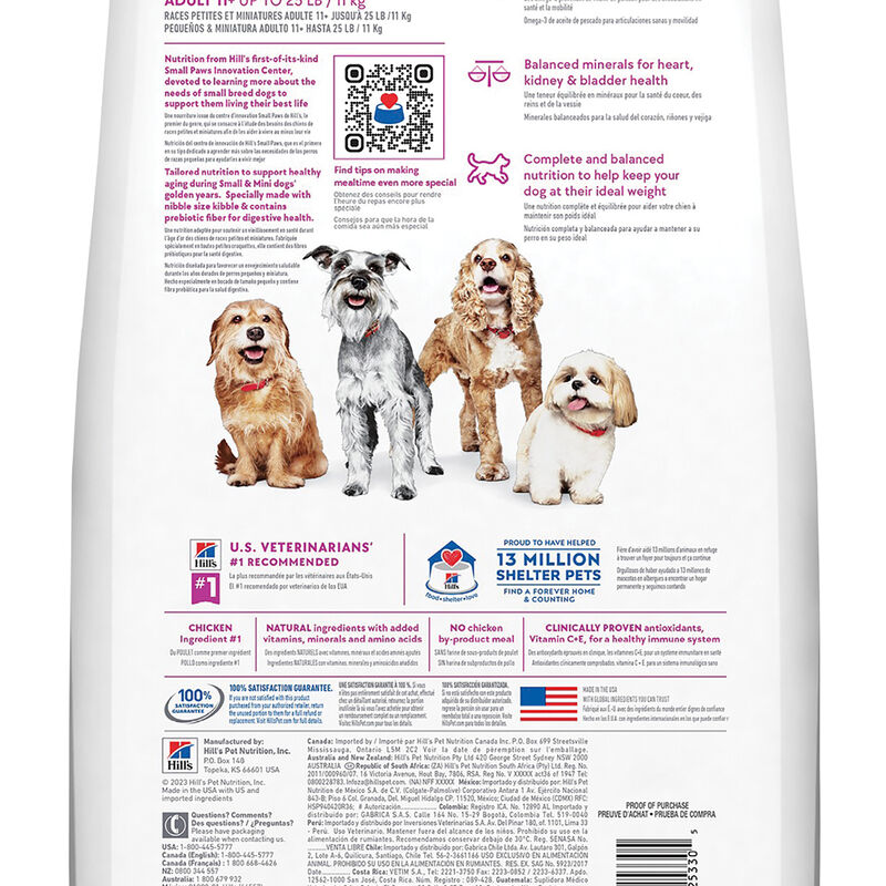Science Diet, Adult 11+ Small Paws Chicken Meal, Barley & Brown Rice Recipe Dry Dog Food - Dry Dog F image number null