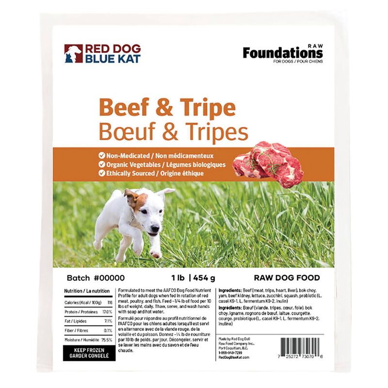 Red Dog Blue Kat, Foundations Beef and Tripe 4x0.25lb - Frozen Dog Food image number null