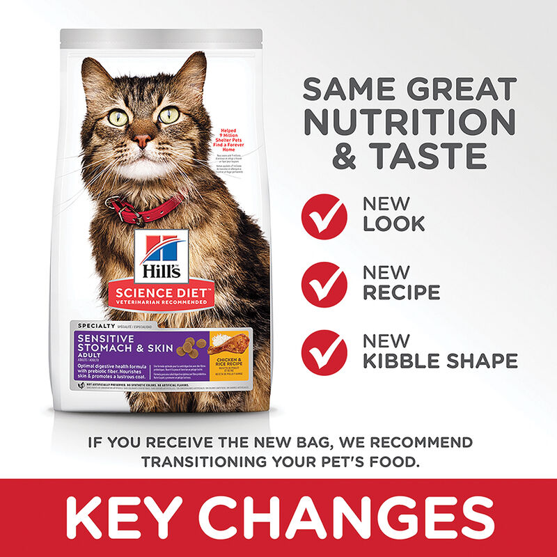 Science Diet, Adult Sensitive Stomach & Skin Chicken & Rice Recipe Dry Cat Food - Dry Cat Food image number null