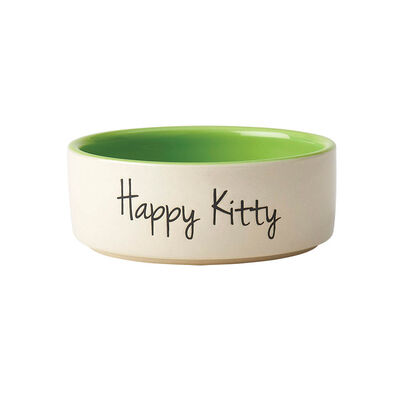 PetRageous, Happy Kitty Bowl - Natural/Lime Green - 5"