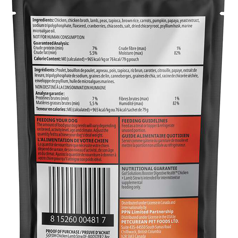 GO! SOLUTIONS,  BOOSTER Digestive Health Chicken + Lamb Stew - 78 g - Wet Dog Food image number null
