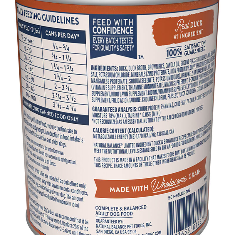 Natural Balance, Can, Adult - LID - Reserve Duck & Brown Rice - 368 g - Wet Dog Food image number null