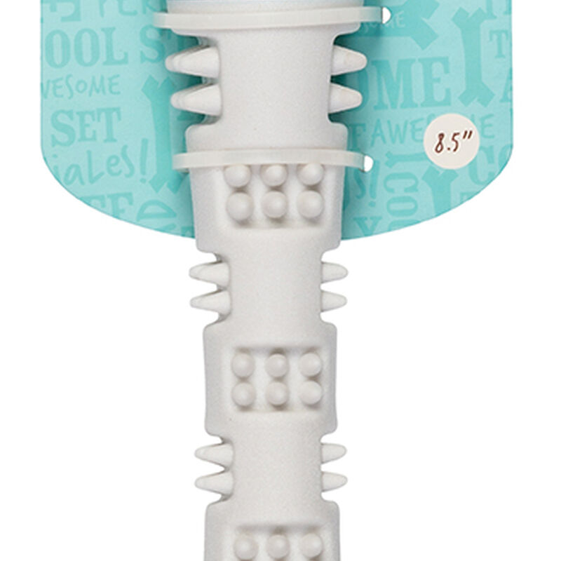 Messy Mutts, Totally Pooched Chew n' Squeak Rubber Stick - Grey/Teal - 12" image number null