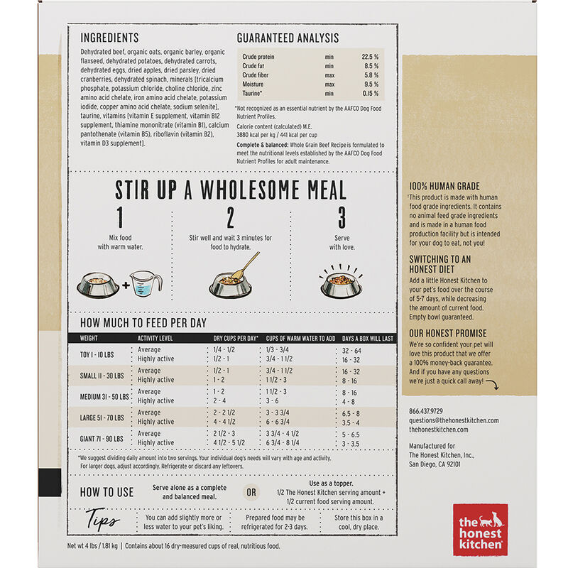 The Honest Kitchen, Whole Grain Beef Recipe - Freeze Dried Dog Food image number null
