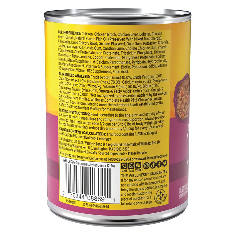 Wellness, Canned Cat Food, Complete Health, Chicken & Lobster - Wet Cat Food image number null