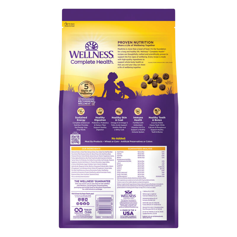 Wellness, Complete Health, Puppy Deboned Chicken, Oatmeal & Salmon - Dry Dog Food image number null