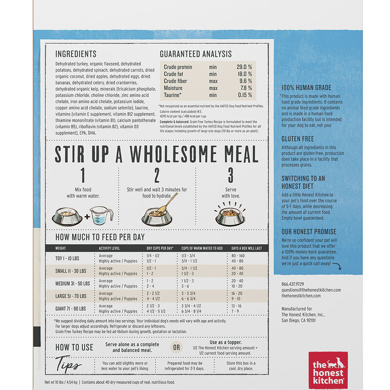 The Honest Kitchen, Grain Free Turkey Recipe - Freeze Dried Dog Food image number null