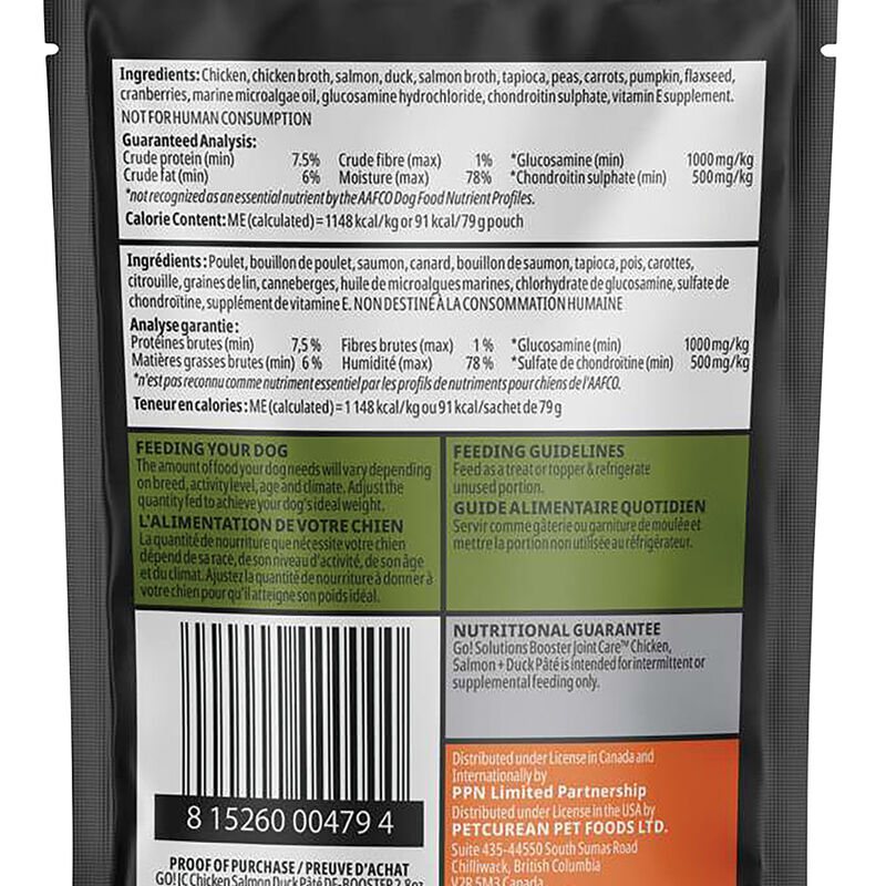 GO! SOLUTIONS,  BOOSTER Joint Care Chicken, Salmon+ Duck Pate - 78 g - Wet Dog Food image number null