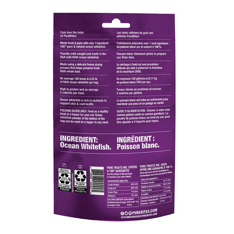 PureBites, Value Size Cat Treats, Ocean Whitefish - 20 g - Freeze Dried Cat Treat image number null