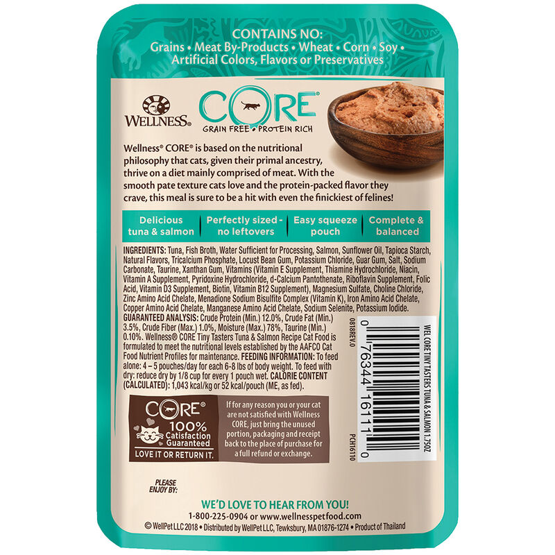 Wellness, Pouch, Feline Adult - Core Tiny Tasters - Tuna & Salmon - 50 g - 12 pk - Wet Cat Food image number null