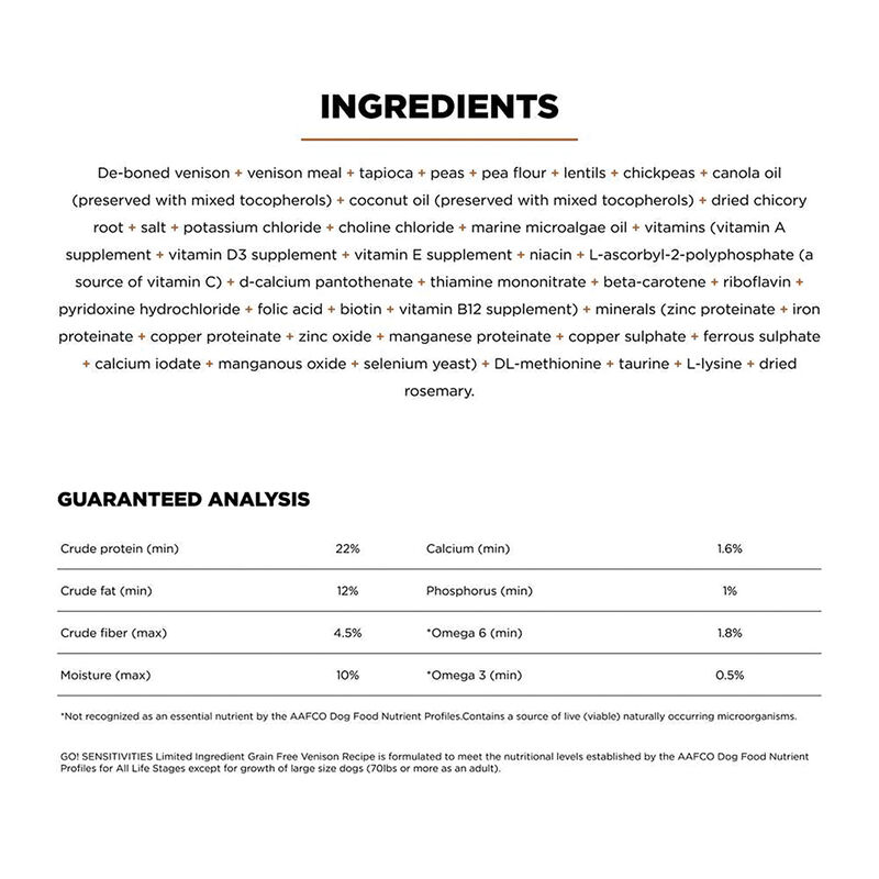 GO! SOLUTIONS, SENSITIVITIES Limited Ingredient Grain Free Venison Recipe for dogs - Dry Dog Food image number null