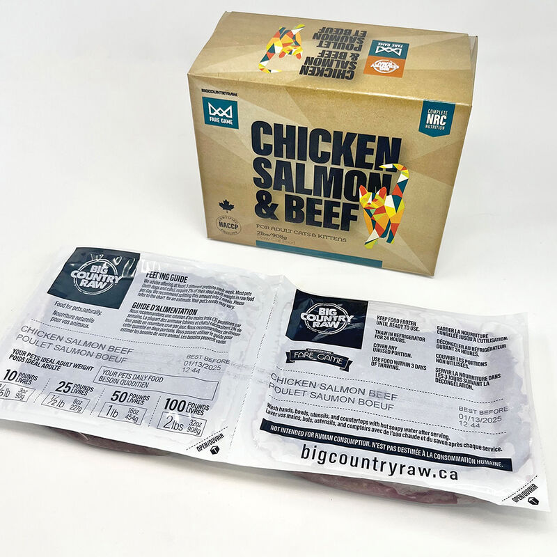 Big Country Raw, Fare Game - Chicken, Salmon & Beef - 0.9 kg - Frozen Cat Food image number null