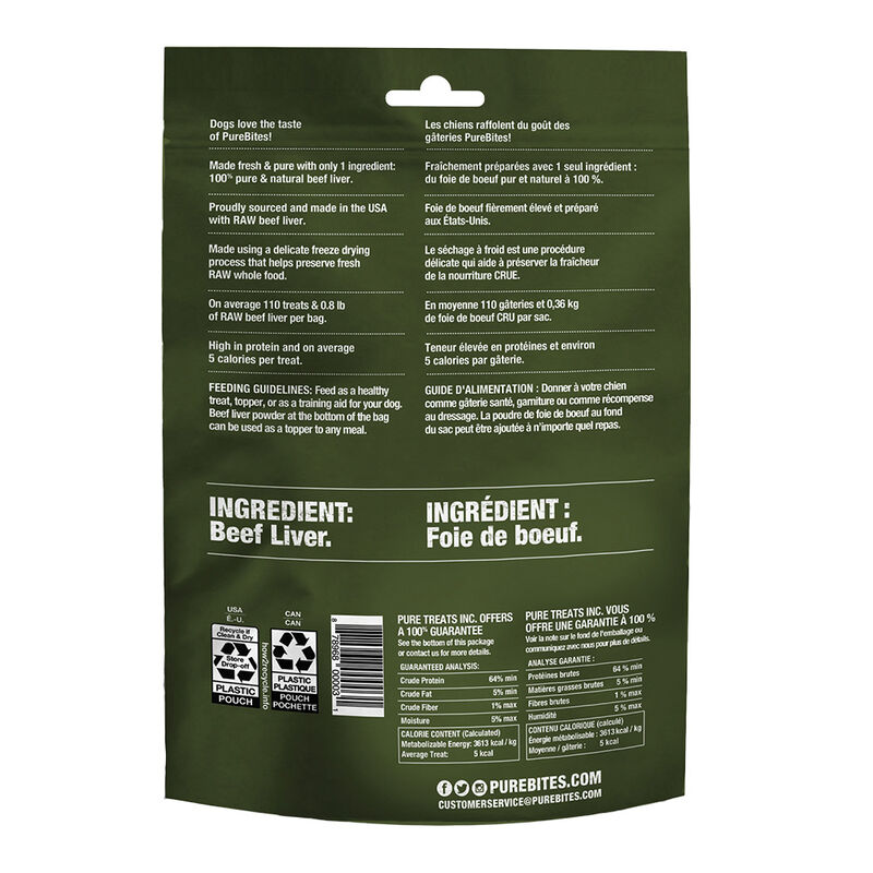 PureBites, Mid Size Dog Treats, Beef Liver - 120 g - Freeze Dried Dog Treat image number null