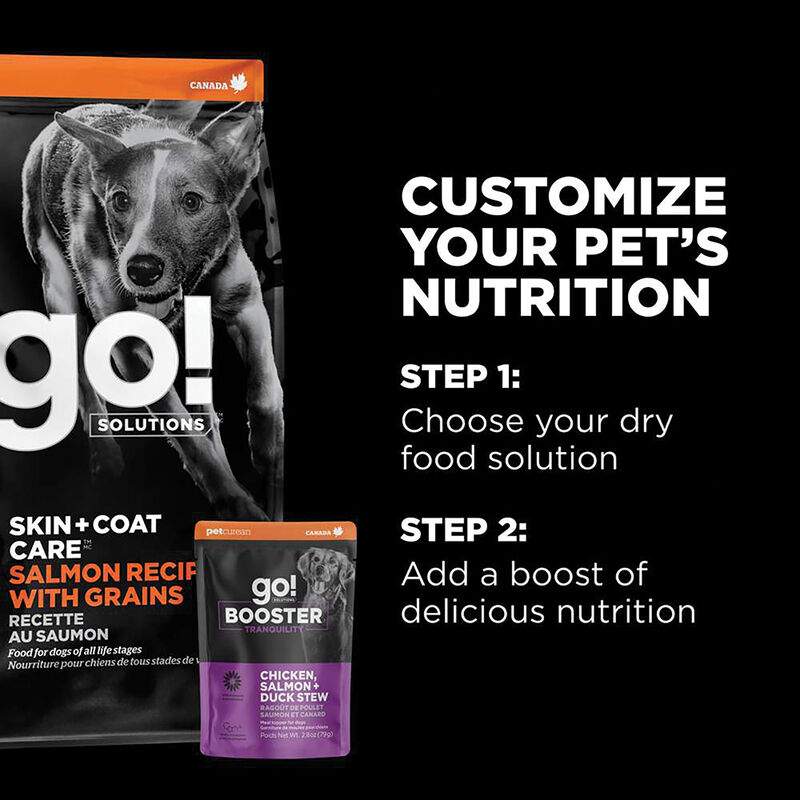 GO! SOLUTIONS,  BOOSTER Tranquility Chicken, Salmon + Duck Stew - 78 g - Wet Dog Food image number null