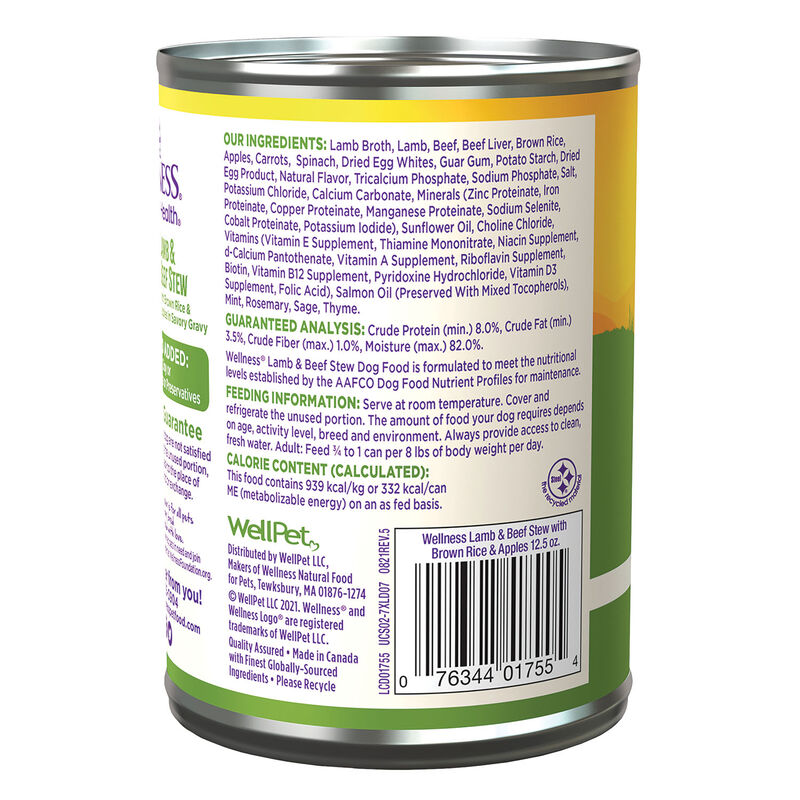 Wellness, Canned Dog Food, Chunks & Gravy, Lamb & Beef Stew with Brown Rice & Apples - 12.5 oz - Wet image number null