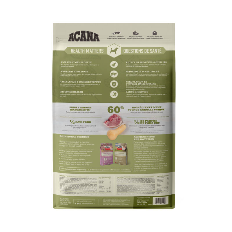 Acana, Adult - Singles Pork & Squash - Dry Dog Food image number null