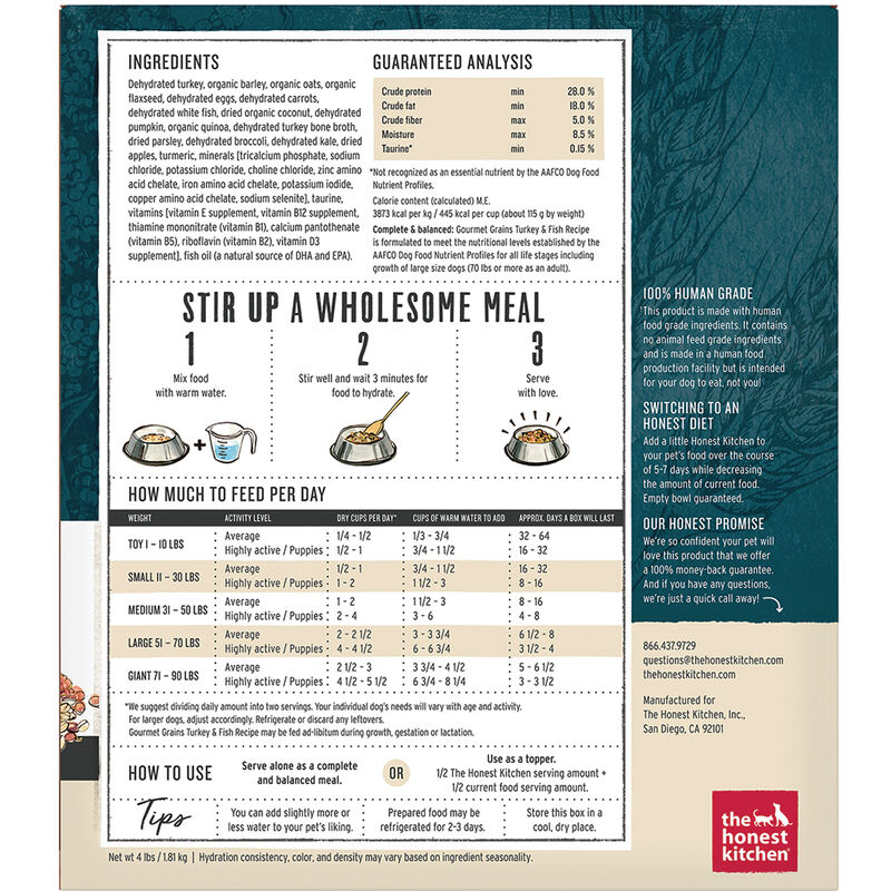 The Honest Kitchen, Gourmet Grains, Turkey & Whitefish Reicpe - Freeze Dried Dog Food image number null