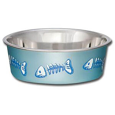 Loving Pet, Cat - Bella Bowl Skeleton Design - Metallic Ocean Blue