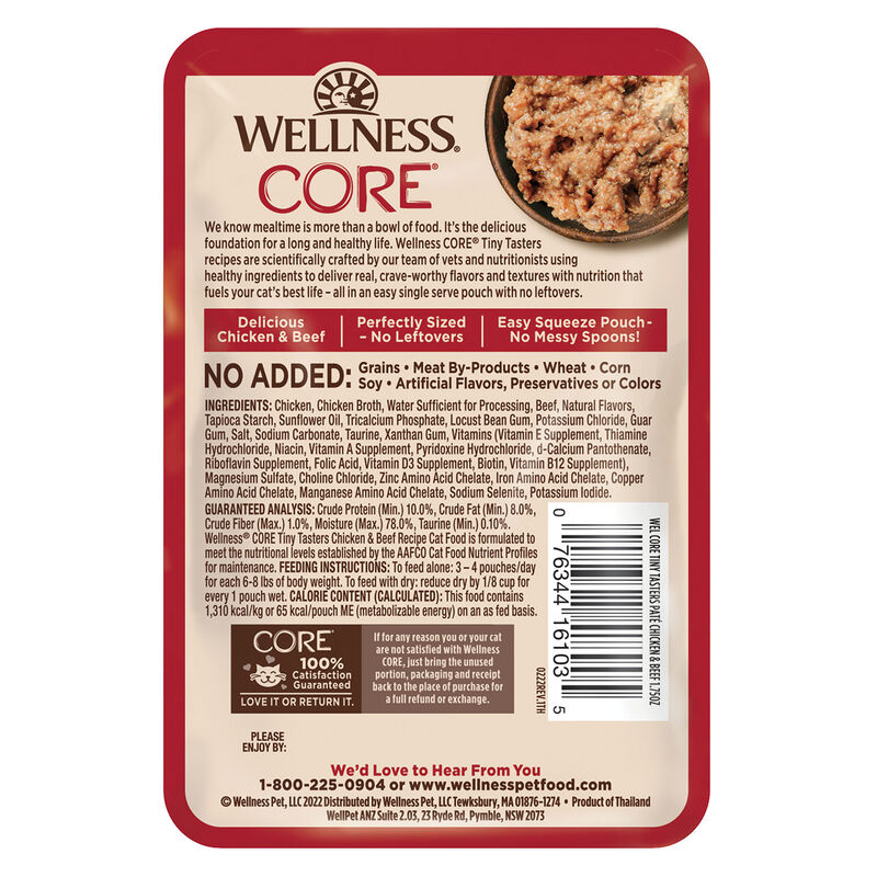 Wellness, Pouch, Feline Adult - Core Tiny Tasters - Chicken & Beef - 50 g - Wet Cat Food image number null