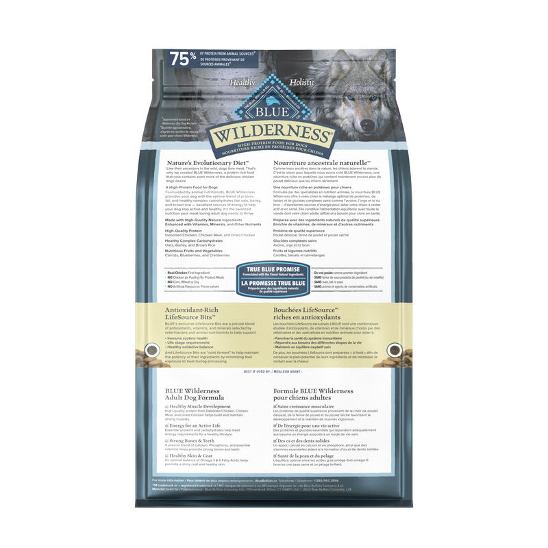 Blue Buffalo, Wilderness with More Meat & Wholesome Grains Adult Dog - Chicken - Dry Dog Food image number null
