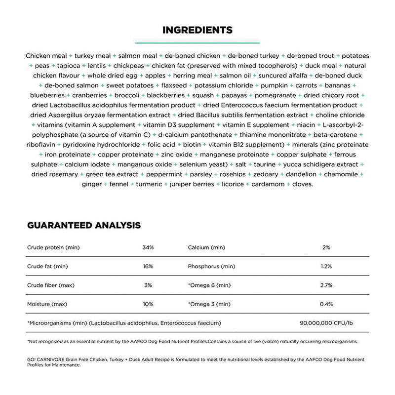 GO! SOLUTIONS CARNIVORE Grain Free Chicken, Turkey + Duck Adult Recipe for dogs image number null
