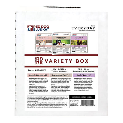 Red Dog Blue Kat, Everyday Raw Mixed Variety Pack 12x1lb - Frozen Dog Food