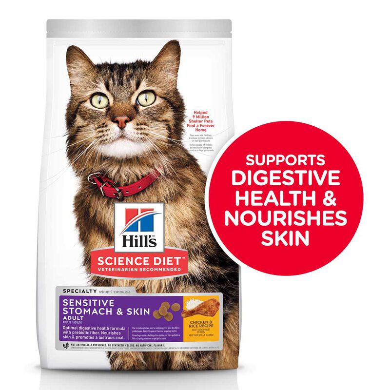 Science Diet, Adult Sensitive Stomach & Skin Chicken & Rice Recipe Dry Cat Food - Dry Cat Food image number null