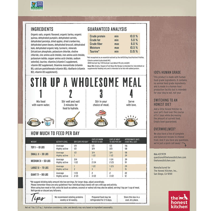 The Honest Kitchen, Whole Grain Veggie & Fruit  Base Mix - Freeze Dried Dog Food image number null