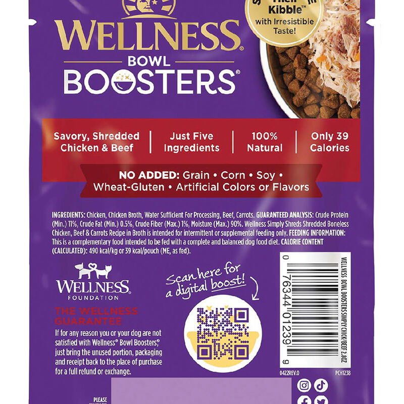 Wellness, Bowl Boosters Simply Shreds GF Shredded Boneless Chicken, Beef & Carrots - 79 g - Wet Dog image number null