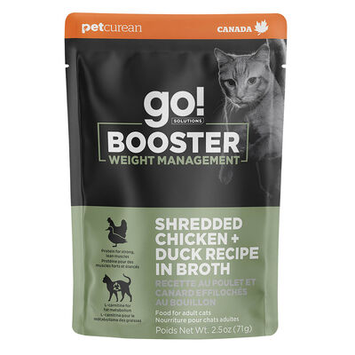 GO! SOLUTIONS,  BOOSTER Weight Management Shredded Chicken + Duck in broth - 71 g - Wet Cat Food