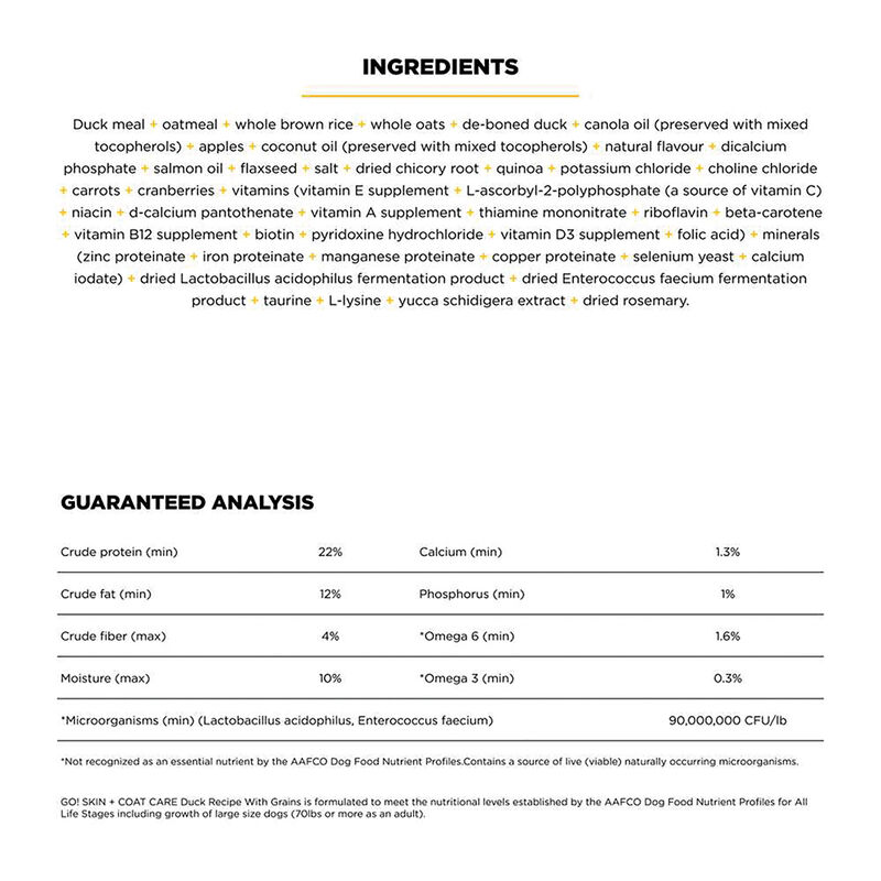 GO! SOLUTIONS, SKIN + COAT CARE Duck Recipe with Grains for dogs - Dry Dog Food image number null