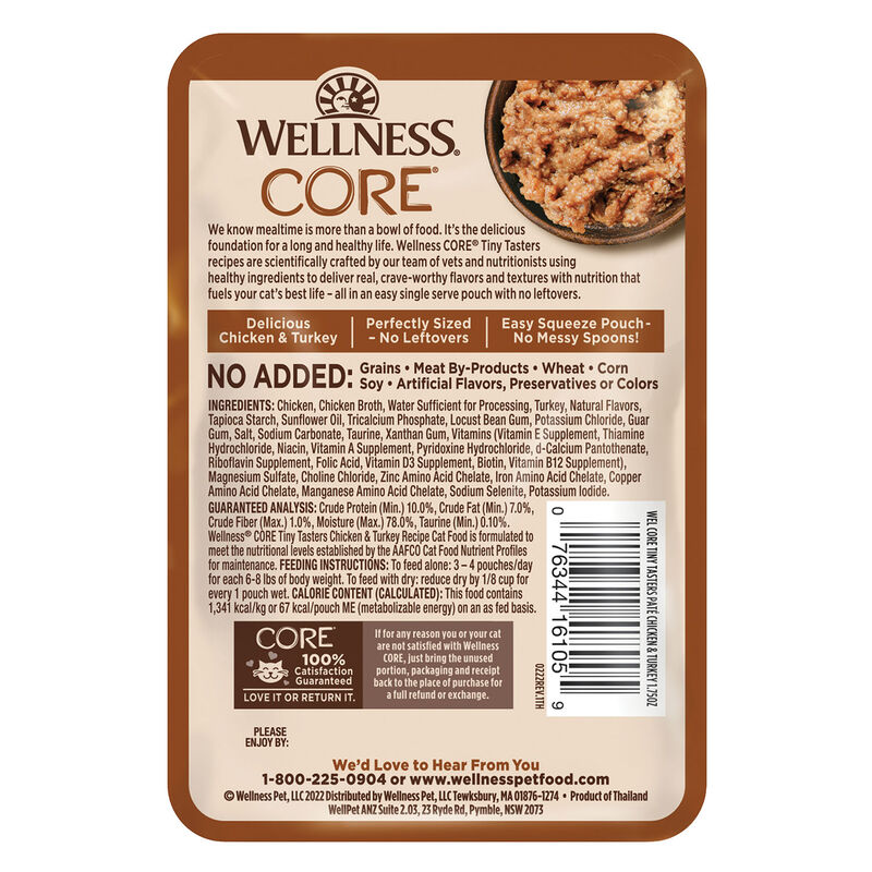 Wellness, Pouch, Feline Adult - Core Tiny Tasters - Chicken & Turkey - 50 g - Wet Cat Food image number null