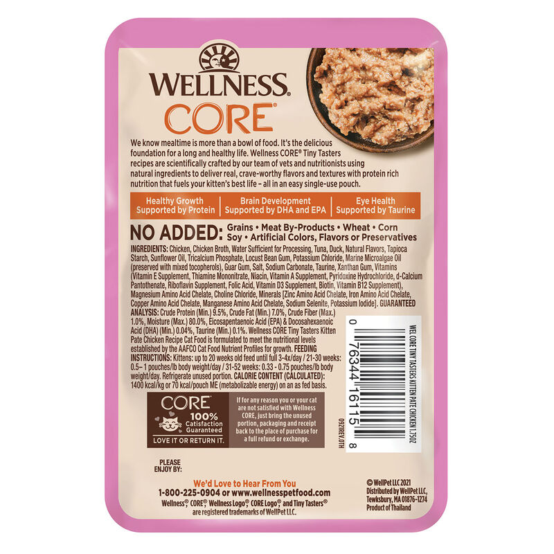 Wellness, Pouch, Kitten - Core Grain Free Tiny Tasters Chicken Recipe Pate - 50g - Wet Cat Food image number null