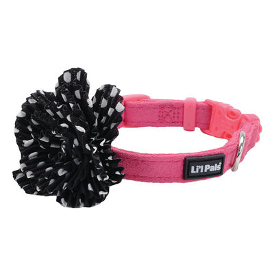 Microfiber Collar, Pink with Black Flower, Petite Small - 3/8" x 8"-12"