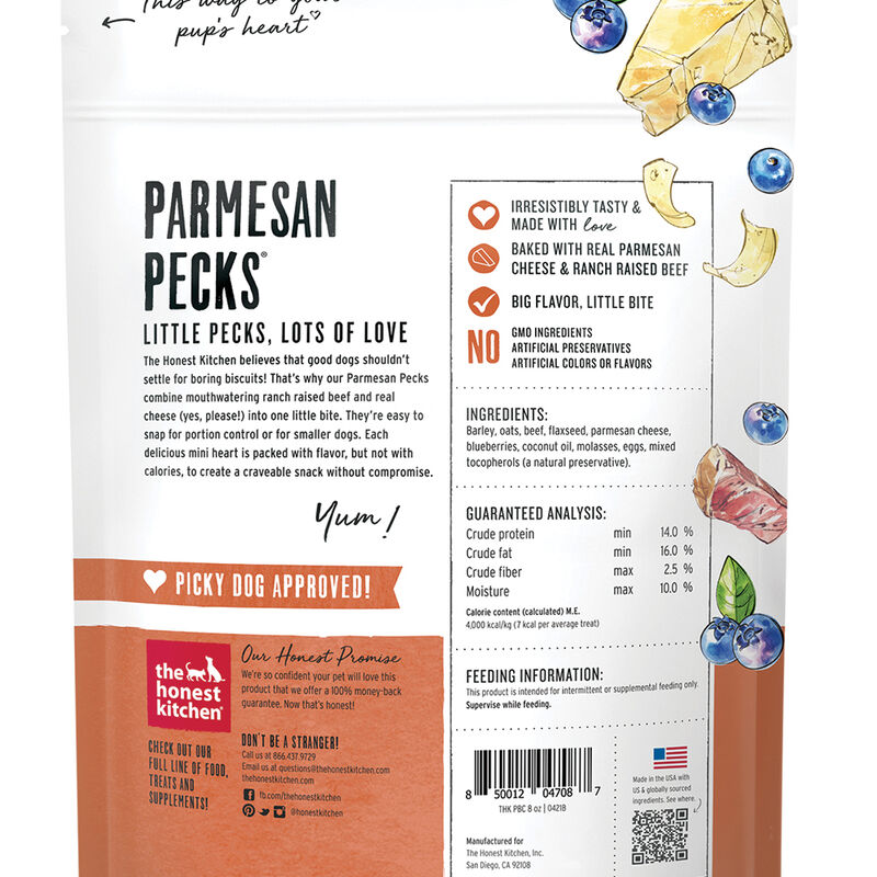 The Honest Kitchen, Parmesan Pecks, Beef & Blueberry - Dog Treat image number null