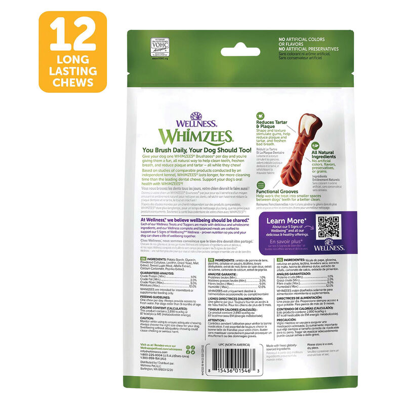 Whimzees, Dental Treat, Toothbrush Star Value Pouch -M-12 Pc image number null