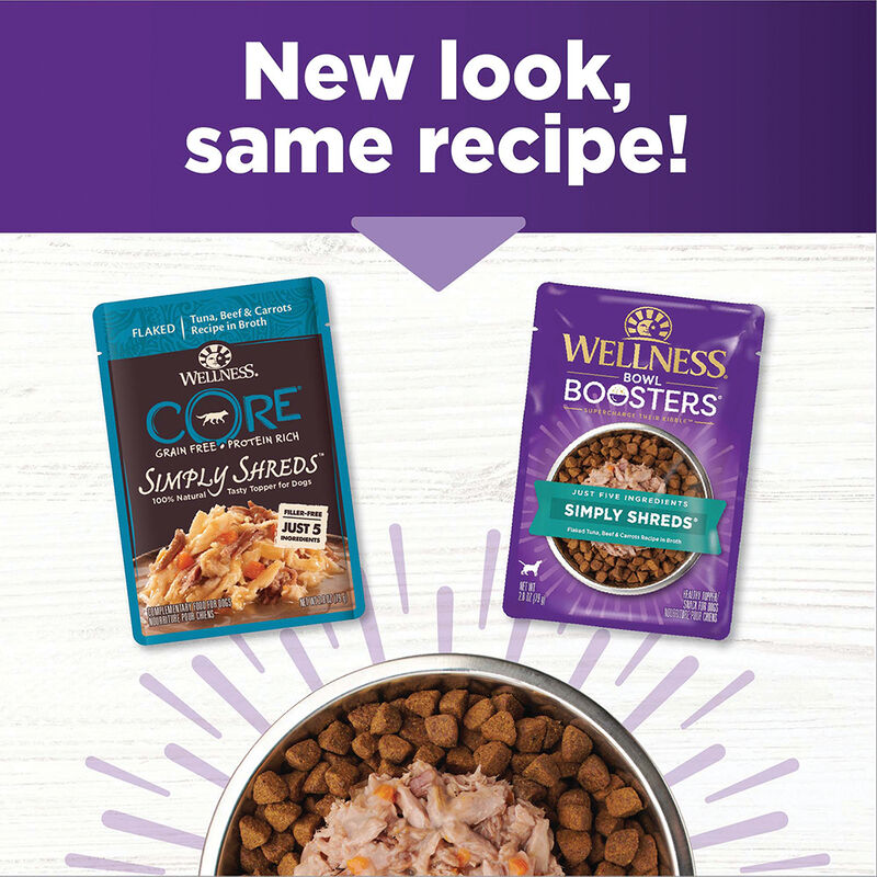 Wellness,  Bowl Boosters Simply Shreds GF Flaked Tuna, Beef & Carrots - 79 g - Wet Dog Food image number null