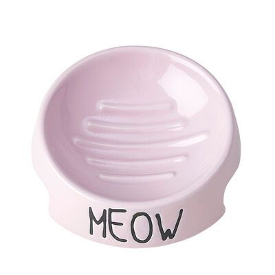 PetRageous, Meow Inverted Cat Bowl - Pink - 5"