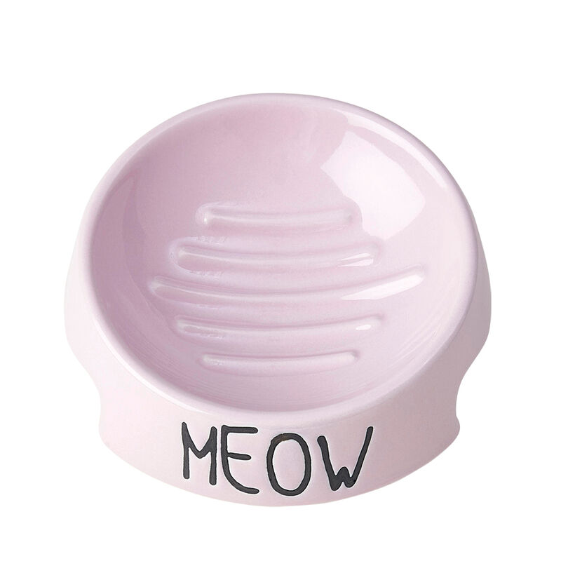 PetRageous, Meow Inverted Cat Bowl - Pink - 5" image number null