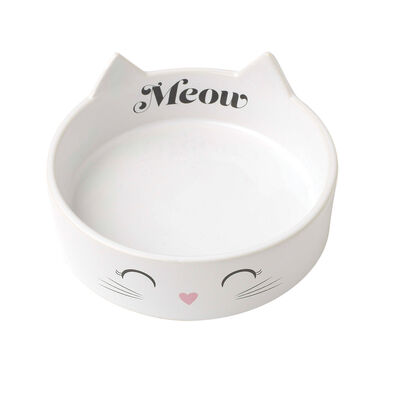 PetRageous, Meow Kitty Shallow Bowl - White 1 cup
