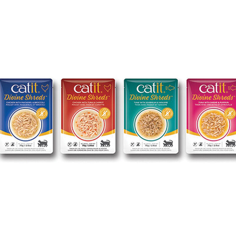 Catit, Pouch, Adult Feline - Divine Shreds - Chicken w/ Salmon & Pumpkin - 75 g image number null