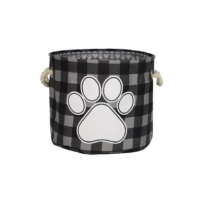 Storage Oasis, Round Storage Bin - Grey Buffalo Check - 15x15x12"